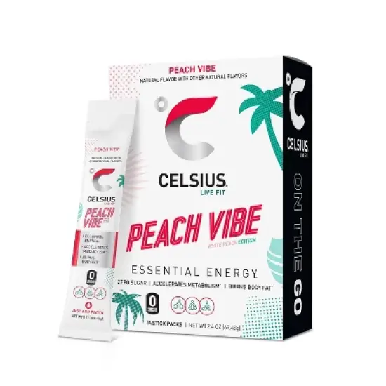 CELSIUS On The Go Powder Sticks Peach Vibe Essential Energy - 14pk Sticks image {6}