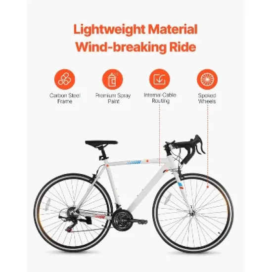 VEVOR Road Bike, 700C Wheels Racing Bike, SHIMANO 21 Speeds Drivetrain City Commuter Road Bicycle with Carbon Steel Frame, White image {2}