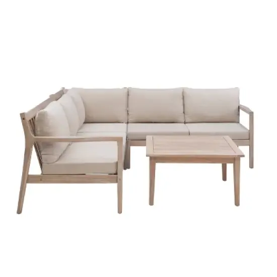 Linon 4pc Melita Acacia Sectional & Coffee Table Beige image {2}
