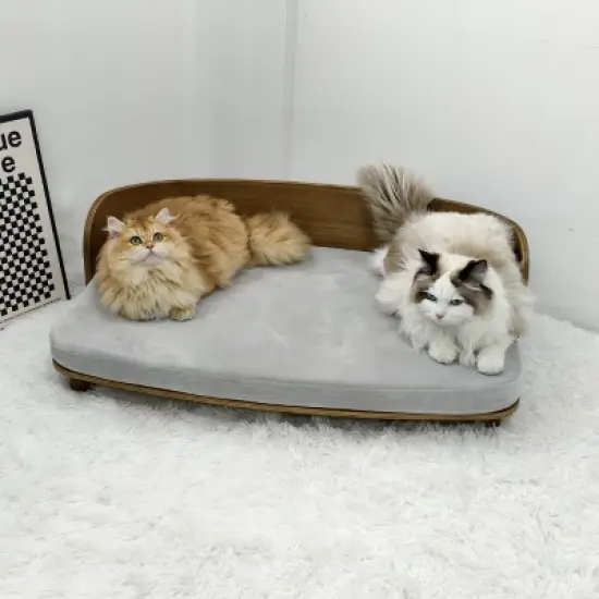 Large Elevated Pet Sofa Bed Kitten Puppy Wooden Couch Bed with Comfort Cushion,Sturdy Wood Leg, Waterproof, Stain-Resistant image {1}