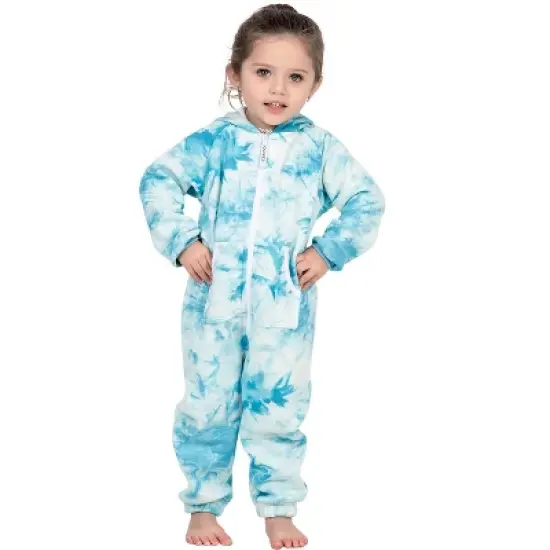 Joggies - TieDye Blue Toddler Footless Hoodie Onesie image {2}