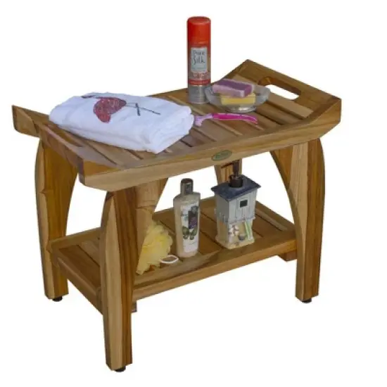 EcoDecors&reg; Tranquility&reg; 24" Teak Wood Shower Bench with Shelf and LiftAide&reg; Arms in EarthyTeak Finish - Target Plus Natural 24"L x 14"D x 19"H image {7}