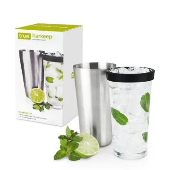 True Barkeep Boston Shaker, Stainless Steel Cocktail Tin & Mixing Glass with Rubber Seal and Measurements, 28 Oz and 16 Oz,  Set of 2 image {7}