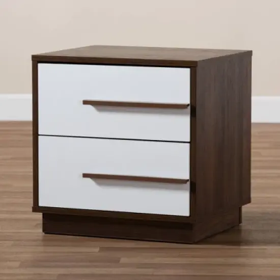 Mette Walnut Finished Wood Nightstand White - Baxton Studio image {2}