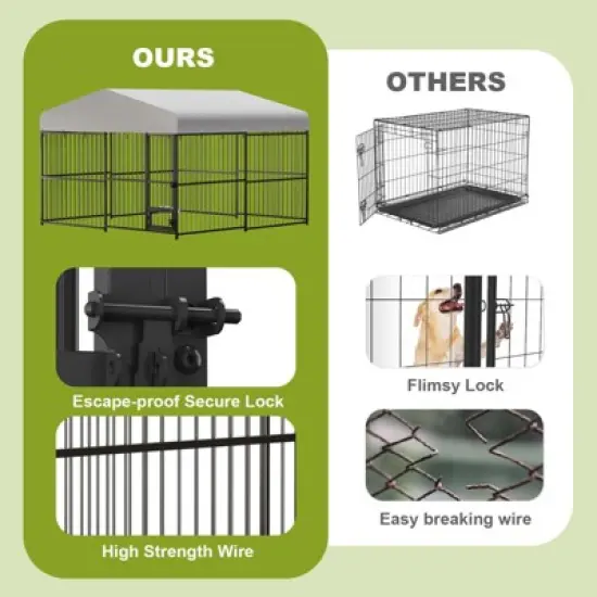 8X4FT/10X10FT/4X4FT Large Outdoor Dog Kennel, Heavy Duty Metal Dog Cage with Roof, Lock and Rotating Feeder, for All Dog Breeds image {9}