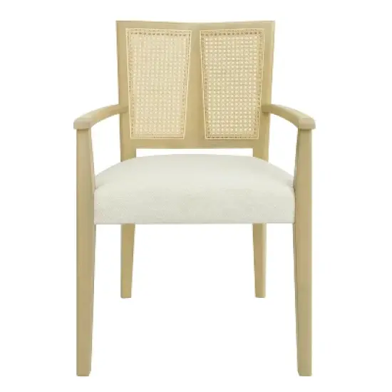 Christopher Knight Home Hana Rubberwood Upholstered Dining Arm Chairs with Cane Webbing(Set of 2) image {3}