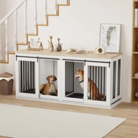 Large Dog Crate Furniture for Large Breed, Heavy Duty Dog Kennel with Divider,All Steel Frame Crate image {6}
