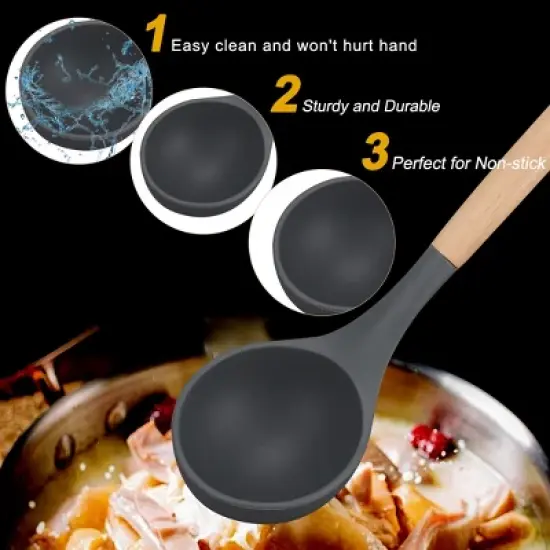 Unique Bargains Heat Resistant Kitchen Cooking Dark Gray Soup Ladle 12.4 Inch Dark Gray 1 Pc image {3}