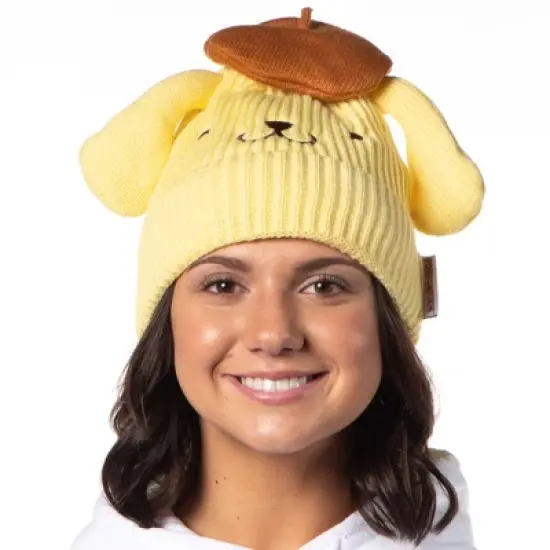 Sanrio Hello Kitty Adult Pompompurin Embroidered Character Cuffed Beanie Cap Hat OSFM image {1}
