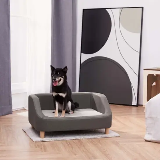 Teamson Pets Bennett 32 Inch Raised Heathered Linen Sofa Dog Daybed with Removable Cushion and Washable Cover for Cats & Small or Medium Dogs, Gray image {2}