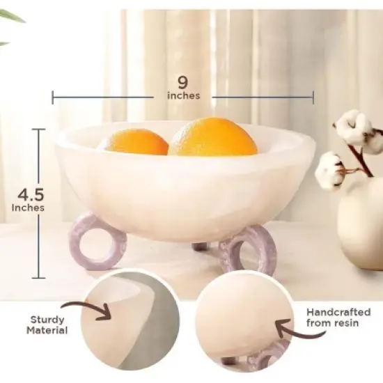 Folkulture Resin Fruit Bowl for Kitchen Counter, 9" Frosty White and Lilac Resin Decorative Bowl, Centerpiece Table Decorations image {4}