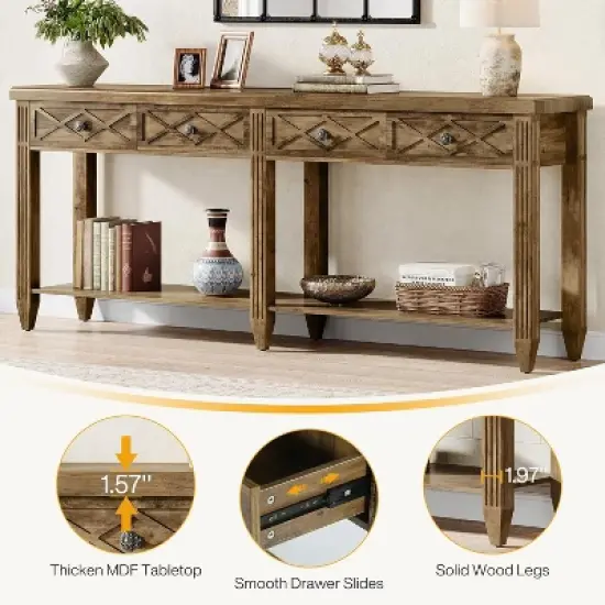 Tribesigns 70.87-Inch Extra Long Console Table, 4-Drawer Farmhouse Sofa Table for Entryway image {8}