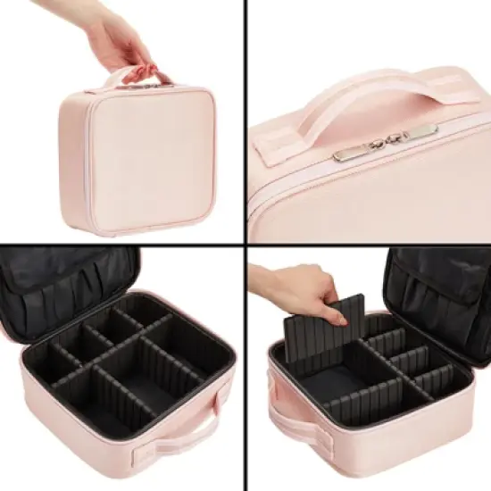 Glamlily Pink Makeup Organizer Travel Case Bag for Cosmetics Make Up, 10.2 x 9.4 x 3.7 in image {3}
