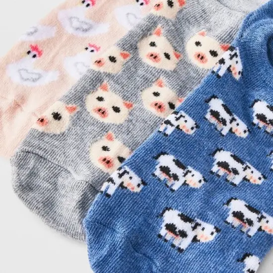 Women's Farm Animals 3pk Liner Socks - Denim Heather/Heather Gray/Pink 4-10 image {2}