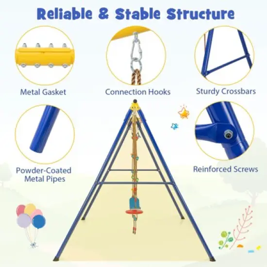 Costway 4-in-1 Kids Swing Sports Set Carbon Steel Swing Stand w/Basketball Hoop Climbing Ladder image {8}