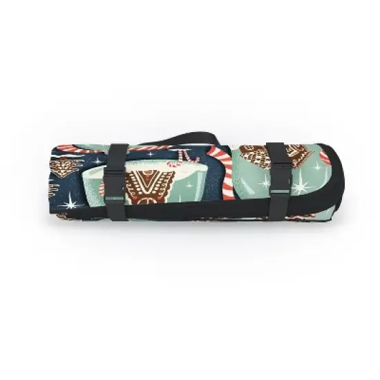 Heather Dutton Gingerbread Village Blue Picnic Blanket -Deny Designs image {1}