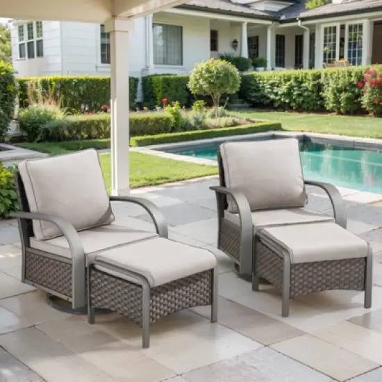 POCASSY 4 Piece Patio Furniture Set with Swivel Chairs and Ottomans, Metal Armrest Swivel Outdoor Chair Set Brown Wicker Swivel Patio Chairs for Porch image {13}