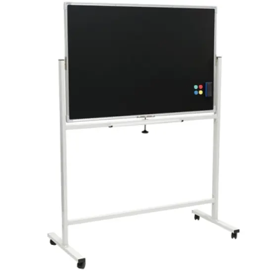 Excello Global Products 48" x 32" Reversible Whiteboard/Chalkboard on Wheels (White Frame) image {6}