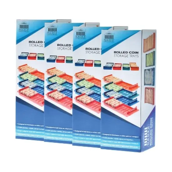 Nadex Coins&trade; Rolled-Coin-Storage Organizer Tray Sets with Ridges for Loose Coins, 4 Pack in Multicolored image {10}