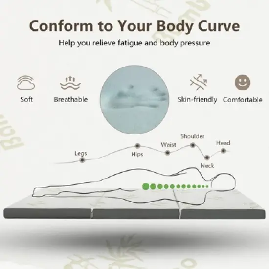 Costway Queen 3''Tri-fold Memory Foam Floor Mattress Topper Portable w/ Carrying Bag image {7}