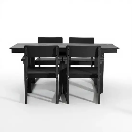 FIONECA 5-Piece HDPE Outdoor Dining Set with Umbrella Hole &uml;C Weather-Resistant Patio Table & 4 Armrest Chairs, Black image {6}