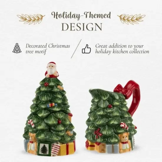 Spode Christmas Tree Sugar & Creamer Set - Figural Tree 7.4oz Creamer Jug & 5.3oz Lidded Sugar Jar - Festive Dolomite Holiday Tea and Coffee Set image {2}