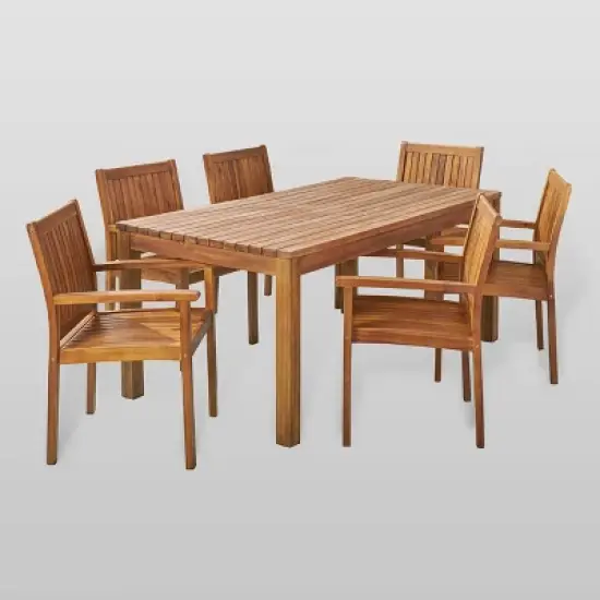Wiloson 7pc Acacia Dining Set - Teak - Christopher Knight Home image {1}