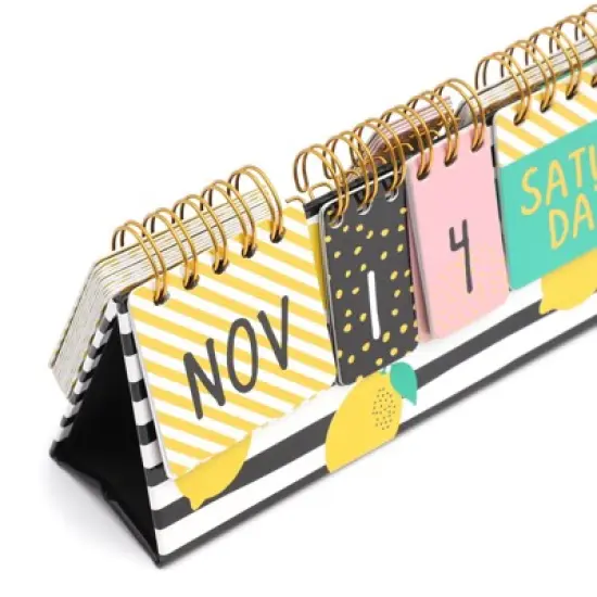 Paper Junkie Lemon Perpetual Flip Calendar for Office Desktop, Classroom Supplies, Desk Calendar with Day, Date, Month Display for Home Decor, 8x3.5" image {6}