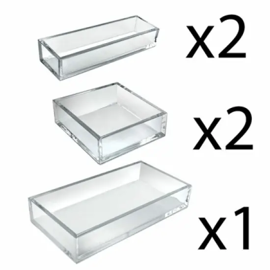 Azar Displays Deluxe 5 Piece Clear Acrylic Tray Set, Two Narrow Rectangle, Two Square and One Large Rectangle Tray image {2}