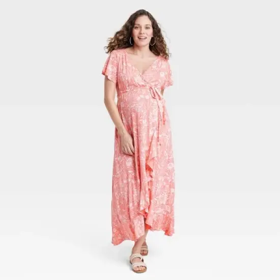 Flutter Short Sleeve Knit Maxi Maternity Empire Waist Dress - Isabel Maternity by Ingrid & Isabel&trade; image {2}