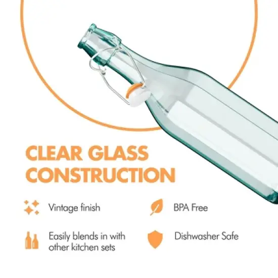 Amici Home Faceted Hermetic Glass Storage Bottles, Set of 2 - 17 Oz Octagonal Containers with Airtight Cap - Leak Resistant, BPA Free, Dishwasher Safe image {5}