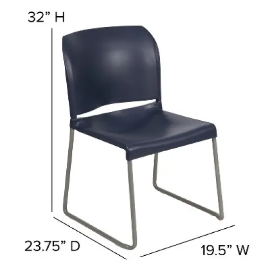 Flash Furniture HERCULES Series 880 lb. Capacity Navy Full Back Contoured Stack Chair with Gray Powder Coated Sled Base image {5}