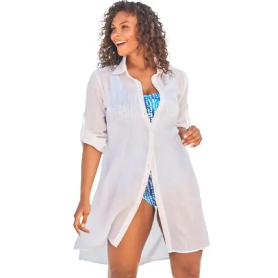 Swim 365 Women&rsquo;s Plus Size Button-Front Swim Cover Up image {1}