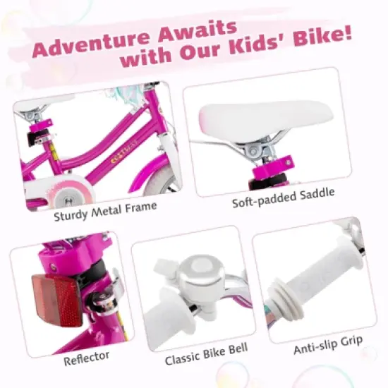 Costway 16" Kids Bicycle with Basket Doll Seat Colorful Streamers Training Wheels Purple image {9}