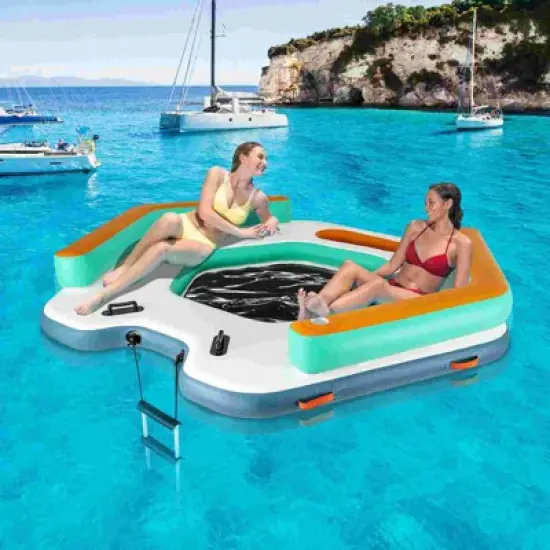 Costway 8.7 ft Inflatable Floating Dock with Detachable Ladder Mesh Swim Lounge Beach image {10}