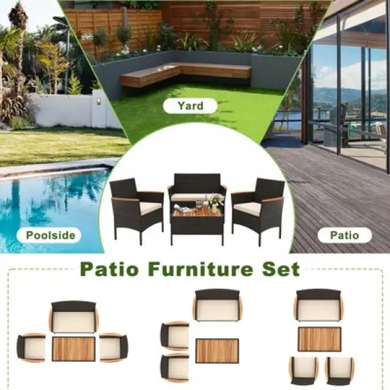 Tangkula 8 Piece Outdoor Patio Rattan Furniture Set Rattan Conversation Set w/ Chairs & Loveseat image {6}