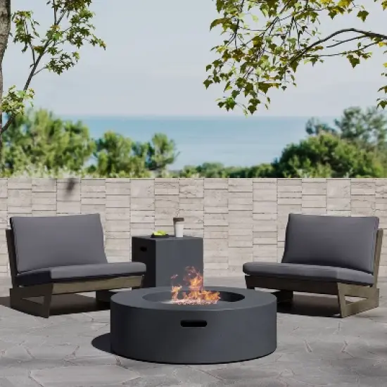 Christopher Knight Home Sherwood Outdoor Acacia Wood Club Chairs with Cushions and Circular Fire Pit image {11}