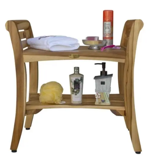EcoDecors&reg; Symmetry&reg; 24" Teak Wood Shower Bench with Shelf and LiftAide&reg; Arms in EarthyTeak Finish - Target Plus Natural 24"L x 14"D x 24"H image {7}