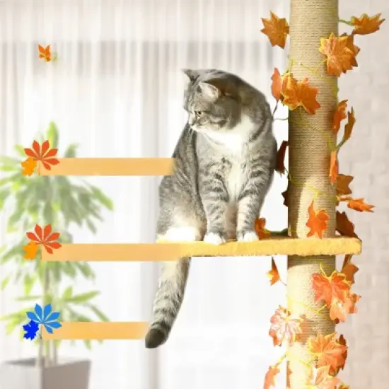 DSVIMOY Floor to Ceiling Cat Tree, 80" - 95" Adjustable Tall Cat Tower, 3-Level Cat Climbing Towe for Indoor Cats, Orange, 14.5"*8.25"*95.25" image {4}