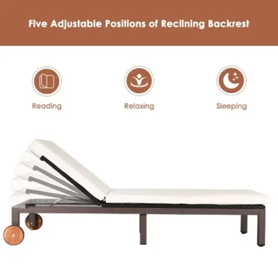 Tangkula 2PCS Patio Adjustable Rattan Recliner Chaise Lounge Chair w/ Cushion Wheels image {7}