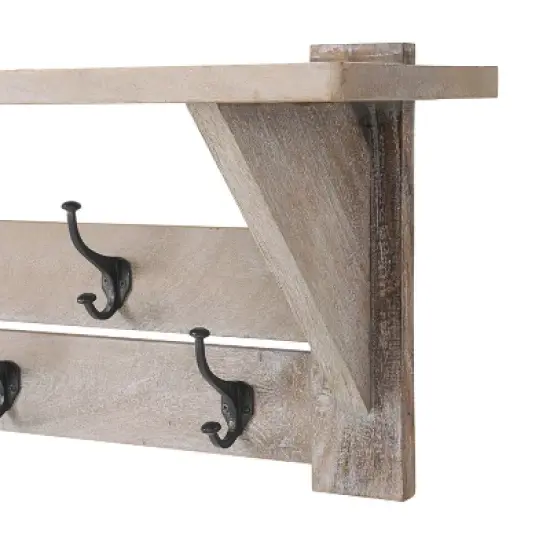 40" Castleton Mango Wood Bench and Coat Hook with Shelf Driftwood - Alaterre Furniture image {10}