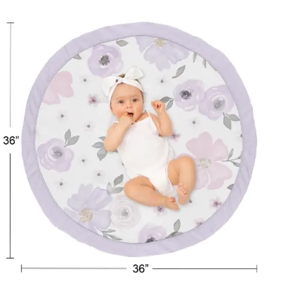 Sweet Jojo Designs Girl Baby Tummy Time Playmat Watercolor Floral Purple Pink and Grey image {3}