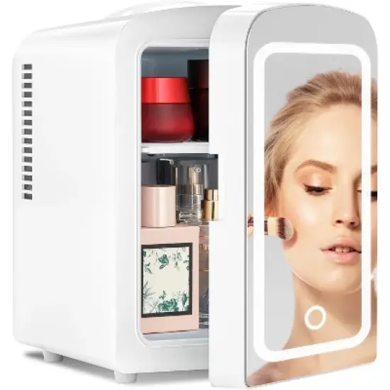 ZAFRO Star Makeup Compact Refrigerator with LED Mirror, 4L Mini Fridge, Skin Care, for Bedroom, Car, Office & Dorm, White image {7}