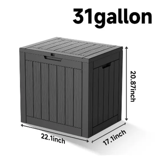 Dolonm 30 Gallon Deck Box, Outdoor Storage Box, with Lockable Lid & Woodgrain Design - All-Weather Resistant,Black image {3}