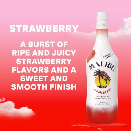 Malibu Strawberry Flavored White Rum - 750ml Bottle image {1}