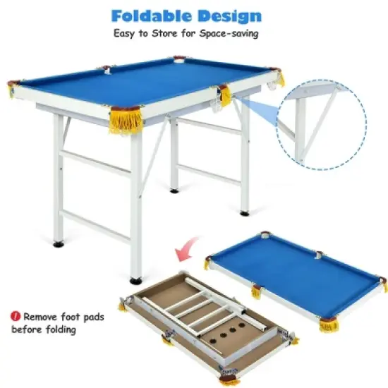 Costway 47'' Folding Billiard Table Pool Game Table for Kids w/ Cues & Chalk & Brush image {5}