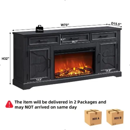 SinCiDo 70" Fireplace TV Stand, Entertainment Center w/ 30" Fireplace, Equipped w/ Remote Control & 3D Flame, Storage Cabinets & Drawers image {2}