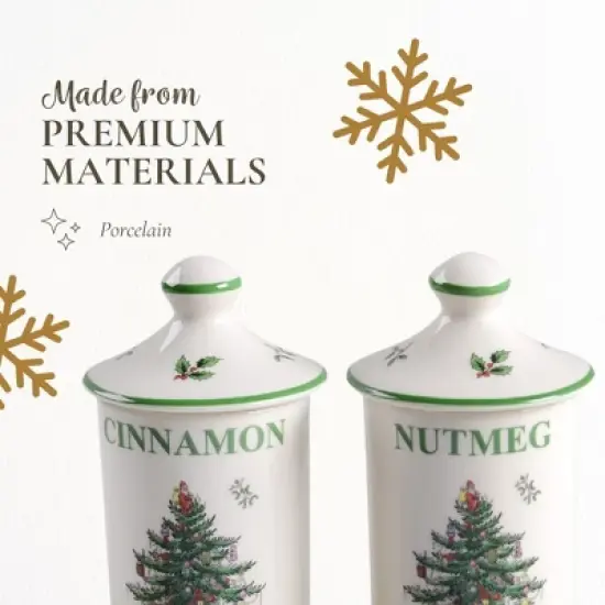 Spode Christmas Tree Spice Jars - Set of 2 Porcelain Jars for Cinnamon & Nutmeg, 4.5 Inch Seasoning Storage Jars, Beautiful Festive Kitchen D&eacute;cor image {3}