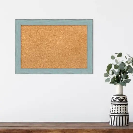 Amanti Art Sky Blue Rustic Wood Framed Corkboard, Natural Cork image {4}