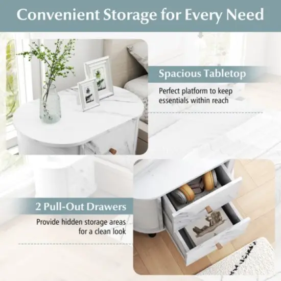 Tangkula 2PCS Nightstand w/ 2 Drawers Faux Marble Bedside Table for Small Space image {5}